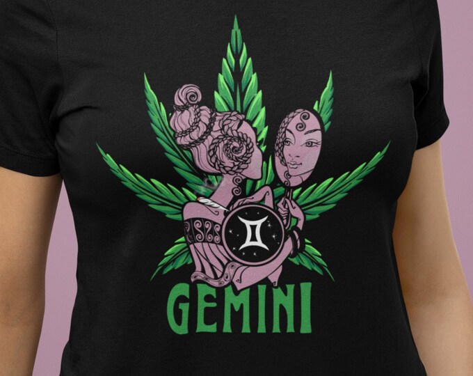 Gemini Cannabis T-Shirt, Zodiac Pot Leaf Shirt, 420 Gemini Tshirt, Gift for Gemini, Horoscope Tee, Astrology Marijuana Shirt, Weed Shirt