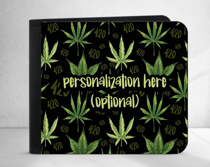 Personalized Vegan Leather Bifold Weed Wallet Custom Marijuana Pot Leaf Cannabis Stoner Vibes Gift  Pothead Stoner 420 Friendly Money Kush