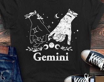 Gemini Moon Phase Shirt, Gift for Gemini, Gemini Birthday, Gemini Zodiac, Horoscope Clothing, Zodiac Sign Shirt, Witchy Zodiac