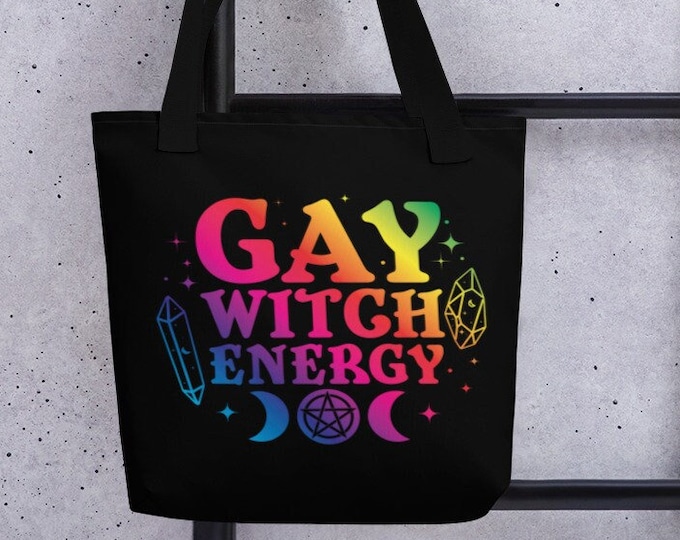 Personalized Gay Witch Energy Tote Bag LGBTQ Pride Witchcraft Aesthetic Gift for Metaphysical Spiritual Magick Witchy Purse Reusable Stuff