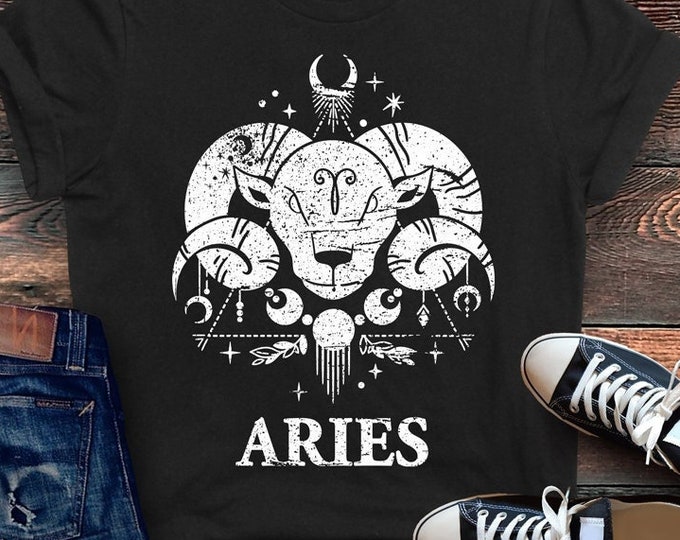 Aries Moon Phase Shirt, Gift for Aries, Aries Birthday, Aries Zodiac, Horoscope Clothing, Zodiac Sign Shirt, Witchy Zodiac Shirt, Aries Art