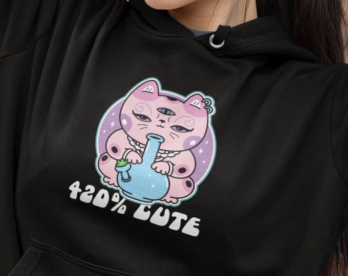 420 Pastel Goth Hoodie, Cute Stoner Hoodie, Kawaii Gift, Gift for Cannabis Lover, Witchy Bong, Pastel Goth Clothing, Witchcraft and Weed