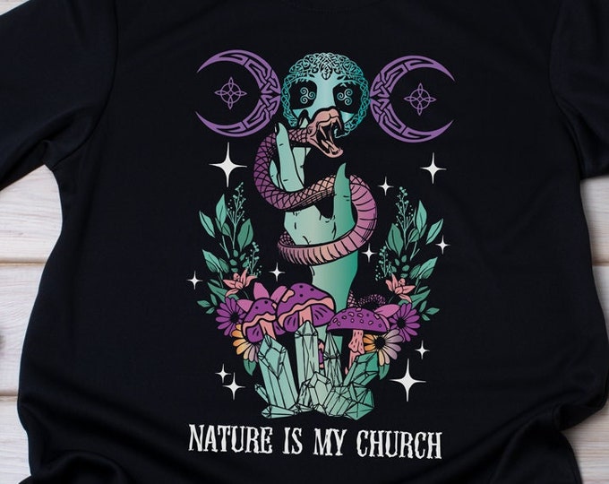 Nature Is My Church Witchy Celestial Shirt Pagan Witchcraft TShirt Spiritual Wicca Top Magick Moon Phase Pastel Goth T-Shirt Witchy Vibes