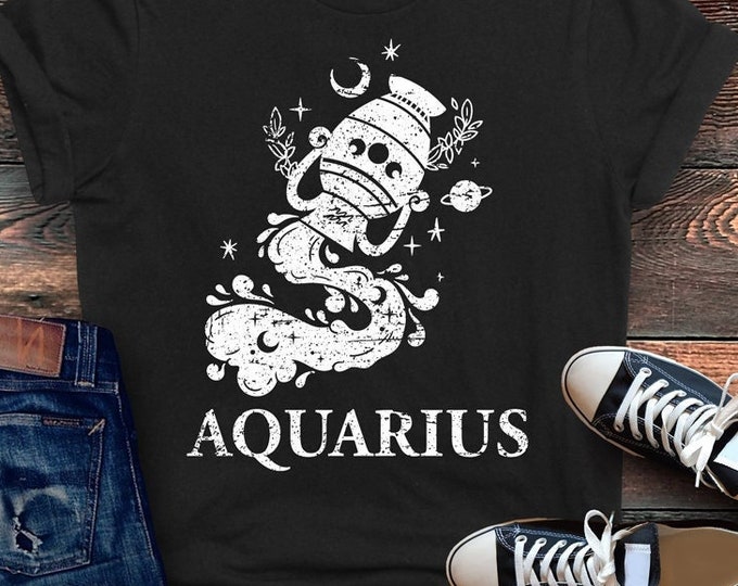 Aquarius Moon Phase Shirt, Gift for Aquarius, Aquarius Birthday, Aquarius Zodiac, Horoscope Clothing, Zodiac Sign Shirt, Witchy Zodiac