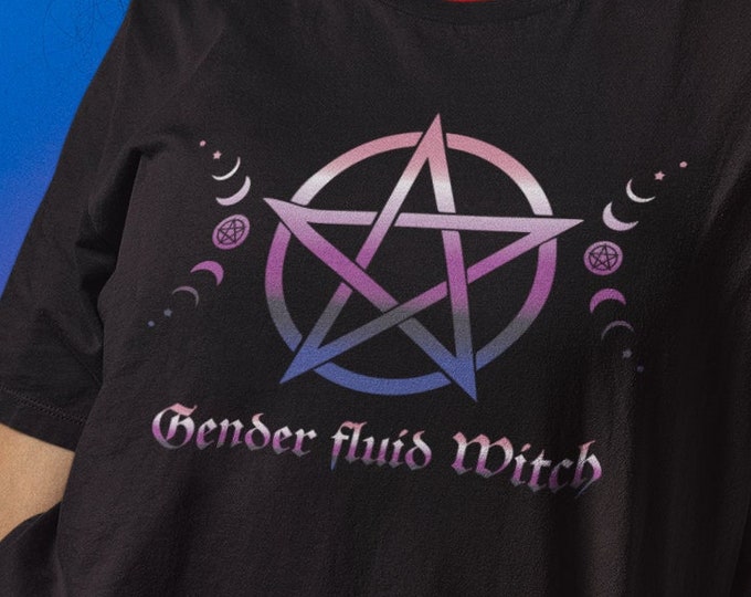 Gender Fluid Witch shirt, Witchy Clothing, Witchcraft T-Shirt, LGBTQ Tee, Pentagram Moon Phase, Gift for Witch, Pride Festival TShirt, Wicca