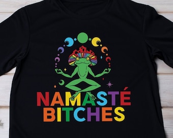 Namaste Bitches Shirt, Funny Yoga Tee, Meditation Gift, Spiritual TShirt, Moon Phase with Frog T-Shirt, Yoga Lover Shirt, Mindfulness Shirt