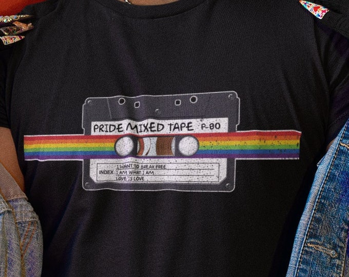 LGBT+ Mixed Tape Shirt, Retro Pride TShirt, Gay Pride Tee, TShirt, Tarot T-Shirt, Cassette Tape T-Shirt, Nostalgic Top, Vintage Pride Shirt