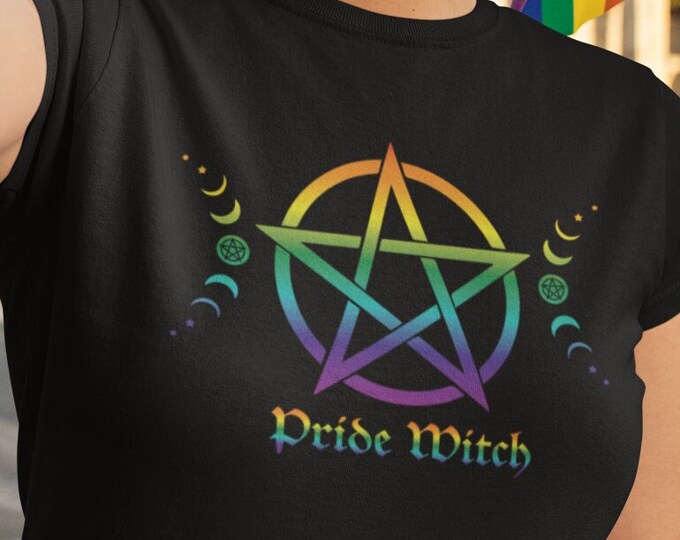 Gay Pride Witch shirt, Witchy Clothing, Witchcraft T-Shirt, LGBTQ Tee, Pentagram Moon Phase, Gift for Witch, Pride Festival TShirt