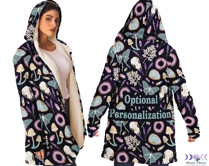 Witchy Hooded Cloak Blanket with Pockets Witchcraft Costume Goth vibes Accessories Clothing Aesthetic Crystal Mushroom Festival skull Hoodie