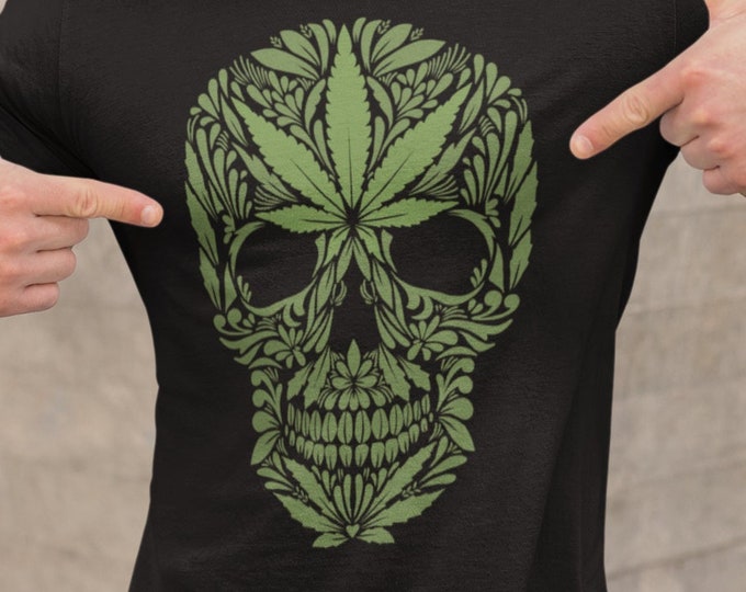 Cannabis Skull Shirt, 420 Weed Tee, Gothic Cannabis T-Shirt, Marijuana Tshirt, Gift for Stoner, Pot Leaf Shirt, Unisex Weed Smoker Shirt
