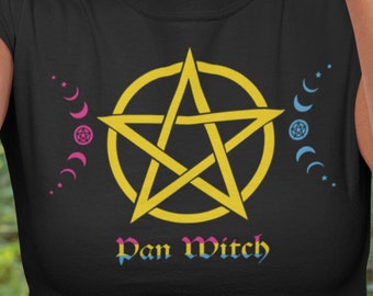 Pan Pansexual Witch shirt, Witchy Clothing, Witchcraft T-Shirt, LGBTQ Tee, Pentagram Moon Phase, Gift for Witch, Pride Festival TShirt