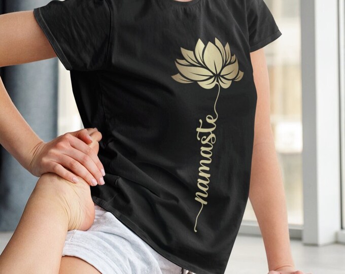 Namaste Golden Lotus Shirt, Meditation Yoga, Gift for Yogi, Workout T-Shirt, Yoga Lover, Spiritual Tee, Chakra Top, Yoga Gift, Zen Shirt,