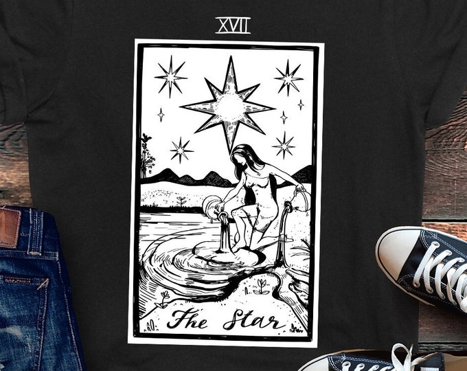 The Star Tarot Card Shirt, Gift for Tarot Lover, Witchy Tarot Tee, Witchcraft TShirt, Gothic Aesthetic, Mystical Art T-Shirt, Major Arcana