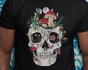 Vintage Mushroom Skull Shirt, Moon Phase Tee, Gothic TShirt, Goblincore tee, Cottagecore T-Shirt, Gift for Mycologist, Creepy Cute
