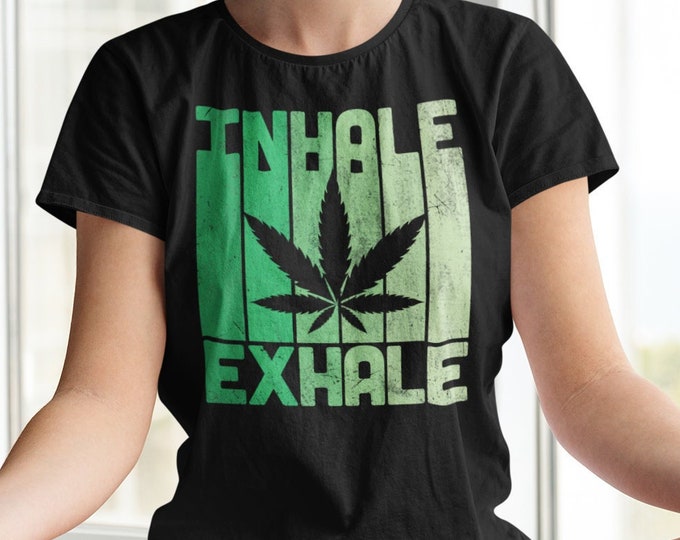 Cannabis Inhale Exhale Shirt, 420 Gift, Yoga Weed Tee, Cannabis T-Shirt, Marijuana Tshirt, Gift for Stoner, Pot Leaf Shirt, Meditation lover