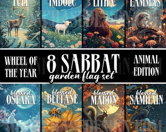 8 Sabbat Wheel of the Year Flag Set, Witchy Garden Flag, House Sign for Witch, Gift for Wiccan, Witch Decor, Pagan Decor, Sabbat Banner