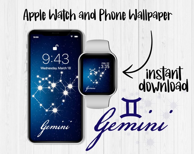 Gemini Constellation Apple Watch Wallpaper Gemini Celestial, iPhone Background, Zodiac Sign, iPhone Watch Face, iPhone Wallpaper, Zodiac