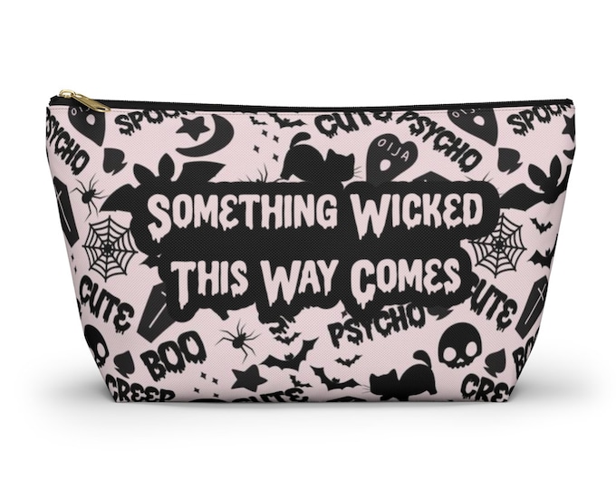 Witchy Makeup Bag, Halloween Doodles, Personalized , Witchy Accessory Pouch, Spooky Flat Bottom Bag, Goth Stash Bag, Cute Witch Bag