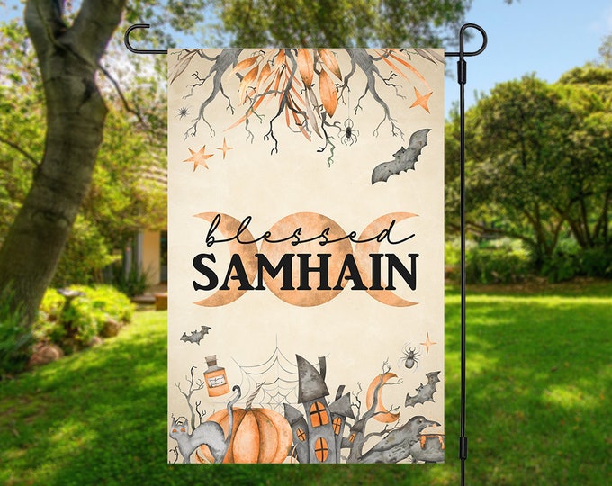 Samhain Garden Flag, Pagan Holiday Sign, Samhain Decoration, House Sign for Witch, Gift for Wiccan, Witch Decor, Pagan Decor, Witchy Flag