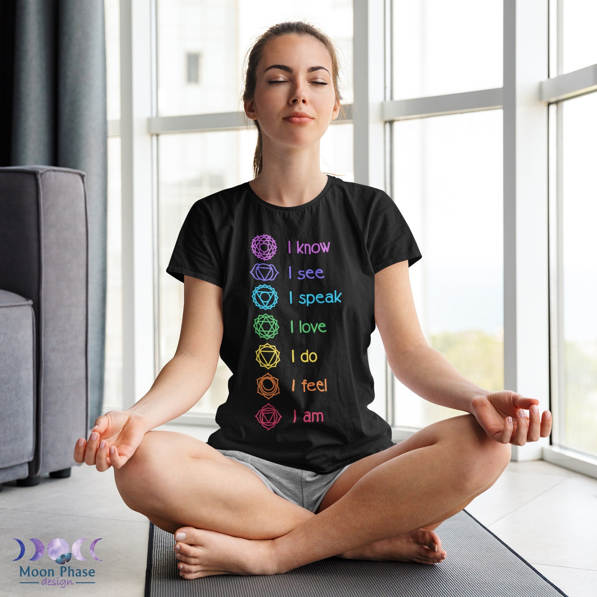 Yoga Meditating Shirt - 7 Chakra T Shirt - Women Yoga Meditating Shirt - 7 Chakra T Shirt - Women