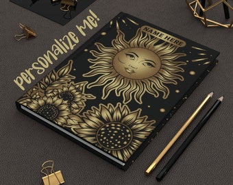 Personalized Flower Sun Journal, Gratitude Diary, Spell Book, Grimoire Book, Witch Notebook, Dream Journal, Custom Name, Gift for Writer