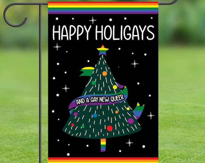 Happy Holigays Gay Christmas Flag, LGBTQ Decor, Gay Pride Sign, Funny Gay Christmas, Rainbow Xmas, Merry Queermas, Holiday Decor, Gay Gift