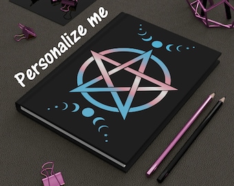 Transgender Pentagram Journal, Gift for Witch, Witchy Grimoire, Moon Phase Spell Book, LGBTQ Notebook, Pride  Notebook, Personalized Present