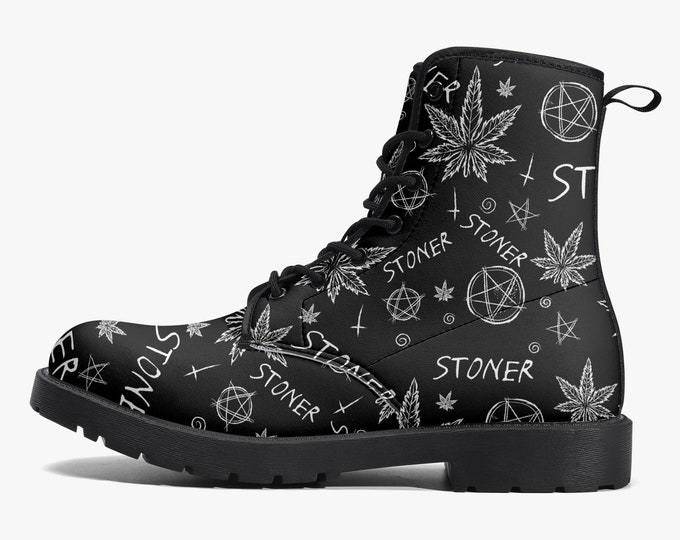 Stoner Cannabis Vegan Leather Boots, Marijuana Fashion, Pot Leaf Boots, Stoner Style, Combat Boots, Budtender Gift, Weed Culture, Custom