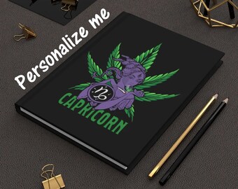 Personalized Capricorn Weed Journal, Zodiac Journal, Manifestation Diary, Gift for Capricorn, Cannabis Book, Zodiac Stationary, Pot Leaf