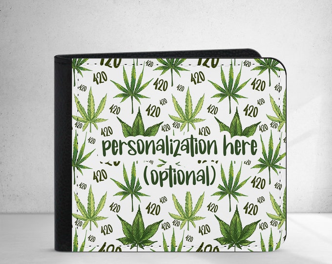 Personalized Vegan Leather Bifold Weed Wallet Custom Marijuana Pot Leaf Cannabis Stoner Vibes Gift Pothead Stoner 420 Friendly Money Kush