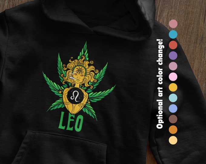 Leo Marijuana Hoodie Zodiac Sweatshirt Leo Vibes June Birthday Stoner Hoodie Cannabis Clothing Weed Hooded Sweater 420 Merch Gift for Her