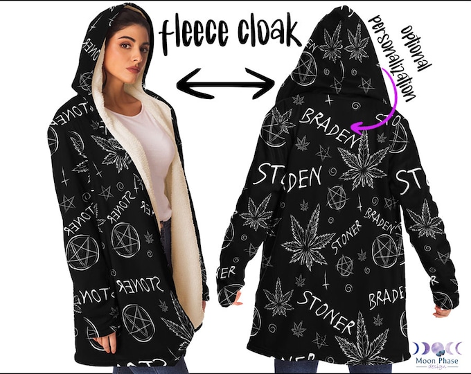 420 Weed Personalized Hooded Cloak Blanket Pockets Stoner Vibes Clothing Aesthetic Cannabis Marijuana Pot Leaf Rave Festival Hoodie Fleece