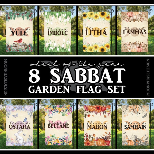 8 Sabbat Wheel of the Year Flag Set, Witchy Garden Flag, House Sign for Witch, Gift for Wiccan, Witch Decor, Pagan Decor,  Sabbat Banner