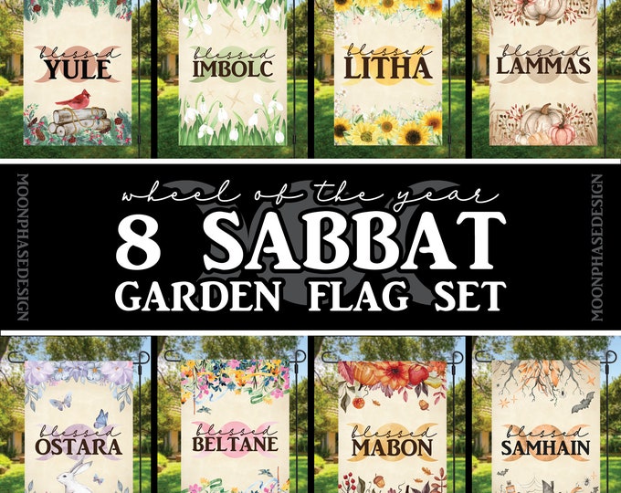 8 Sabbat Wheel of the Year Flag Set, Witchy Garden Flag, House Sign for Witch, Gift for Wiccan, Witch Decor, Pagan Decor,  Sabbat Banner