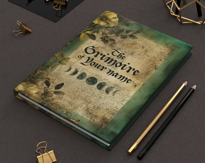 The Green Witch Grimoire, Custom Personalization, Moon Phase, Spell Book, Witchy Journal,  Lined Notebook, Matte Hardcover, Book of Shadows