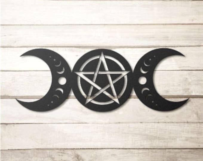 Moon Phase Pentagram Metal Sign | Witch Decor | Tripple Goddess Metal Wall Art | Witchy Wall Decor | Bedroom Wall Decor | Choose Your Color