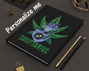 Personalized Sagittarius Weed Journal, Zodiac Journal, Manifestation Diary, Gift for Sagittarius, Cannabis Book, Zodiac Stationary