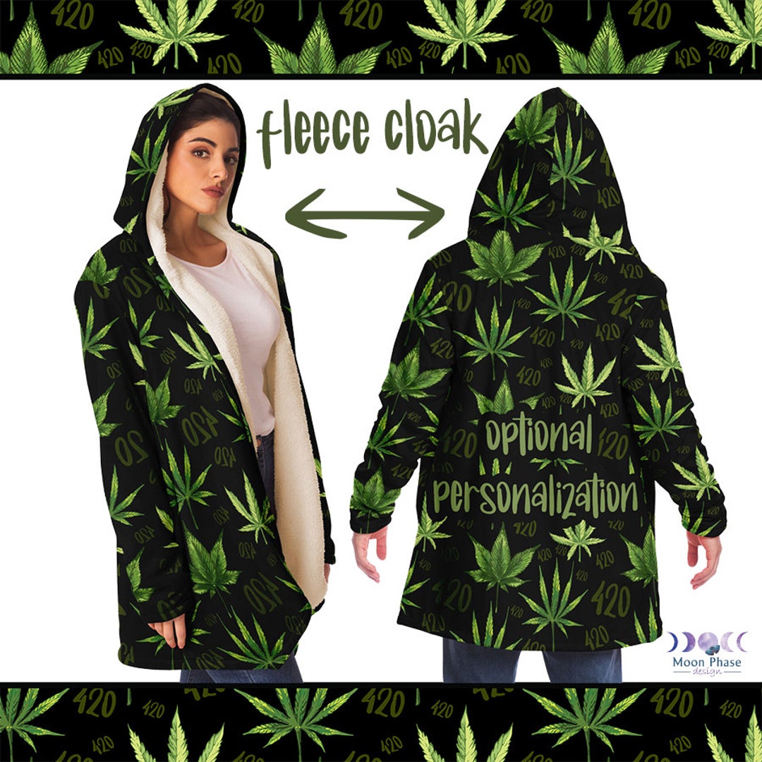 420 Weed Personalized Hooded Cloak Blanket Pockets Stoner Vibes