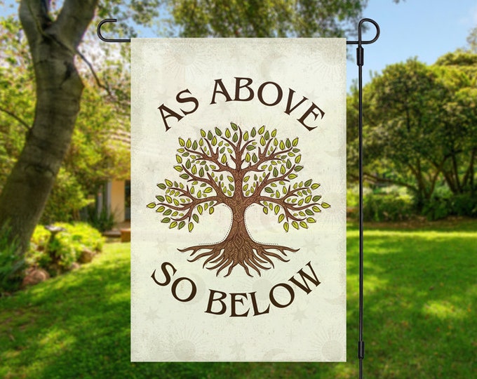Tree Of Life As Above So Below Flag, Witchy Garden Flag, House Sign for Witch, Gift for Wiccan, Witch Decor, Pagan Decor, Tree of Life Art
