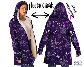 420 Weed Personalized Hooded Cloak Blanket Pockets Stoner Vibes Clothing Aesthetic Cannabis Marijuana Pot Leaf Rave Festival Hoodie Fleece