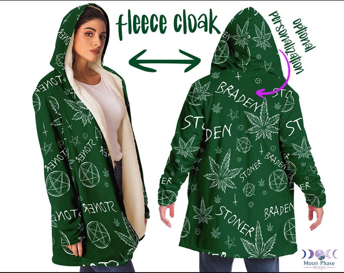 420 Weed Personalized Hooded Cloak Blanket Pockets Stoner Vibes Clothing Aesthetic Cannabis Marijuana Pot Leaf Rave Festival Hoodie Fleece