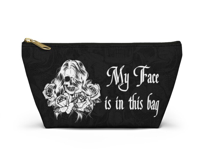 Black Goth Skull Make Up Bag Horror Pouch Skeleton Stash Travel Case Cosmetic Gothic Witchy Gift for witch Dark Academia, Persoalixed Whitcy