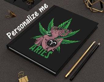 Personalized Aries Weed Journal, Zodiac Journal, Manifestation Diary, Gift for Aries, Cannabis Book, Zodiac Stationary, Marijuana Journal