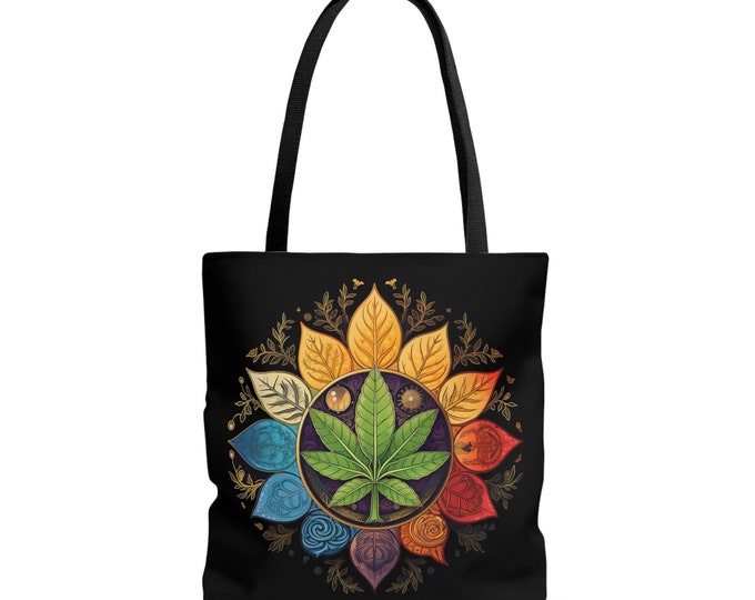 Chakra Harmony Cannabis Tote Bag Energy and Spirituality Cannabis Stoner Vibes Reusable Gift Marijuana Yoga Meditation Mindfulness Weed