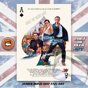James Bond 007 - CASINO ROYALE - Daniel Craig - A4 Digital Painting Print Retro Poster