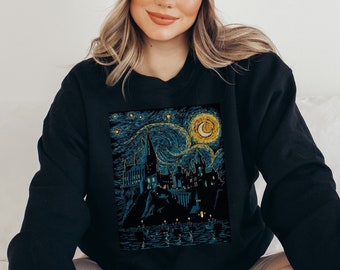 Wizard Castle Book Sweatshirt, Starry Night Sweatshirt, Bookish Reader Shirt, Wizard Sweatshirt, Book Reading Magic Shirt, Bookish Gi