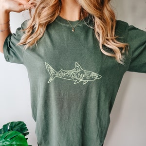 Comfort Colors Shark Tshirt: Floral Graphic Tee
