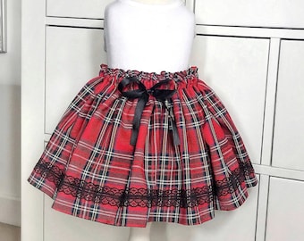 Handmade Custom Red Tartan girls skirt/ Easter Photoshoot outfit/ pretty plaid birthday party skirt/ Cake smash/ Baby girl Easter skirt