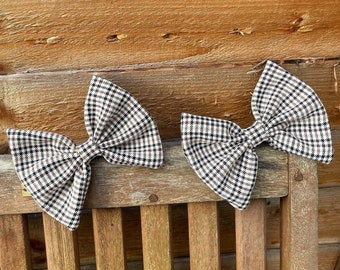 Beige, Brown, White Houndstooth Bows/ Dogtooth Fabric/ Pair of baby girl easter photoshoot bows/ Pretty Traditional Bows/