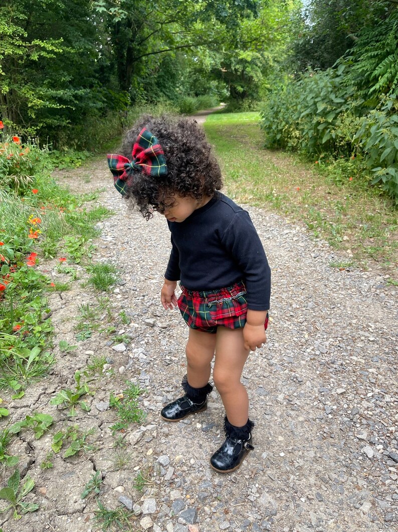 Green and Red Tartan Baby girl Bloomers/ Handmade Frilly Custom / Girls Photoshoot outfit/ Baby girl Party Outfit/ easter Nappy Cover image 1